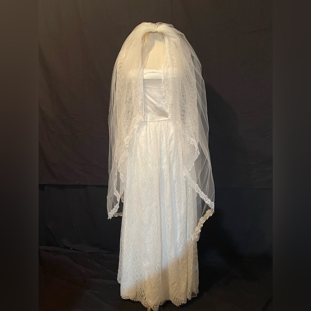 Designer Silk Ivory Lace Wedding Dress & Veil Size 2 Pas de Deux New 1 of Kind